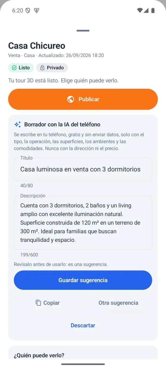 Borrador de la publicación escrito por la IA del teléfono